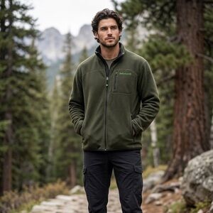 Timberland Men's Dark Olive Green Full-Zip Fleece Jacket